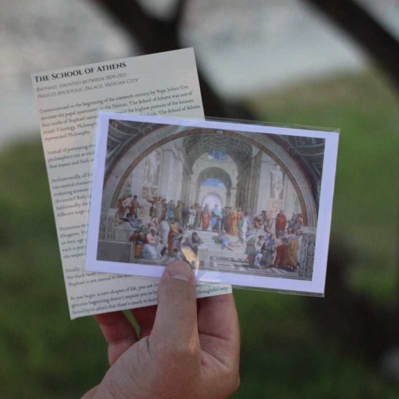 Image of The School of Athens by Raphael, and included symbolic analysis document.